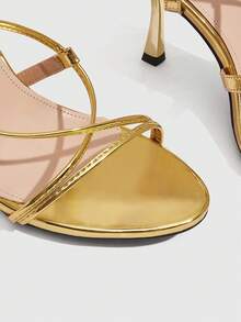 CUCCOO SZL Giày nữ cổ điển đơn giản, thời trang, gợi cảm, sandal cao gót mũi nhọn, thiết kế quai chéo, thích hợp cho tiệc tùng, du lịch, ngày Valentine, hẹn hò, trang phục gợi cảm. - Vàng - Xem 3