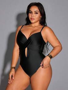 Shapewave Traje de baño de una pieza de unicolor con espalda descubierta para tallas grandes - Negro - Ver 5