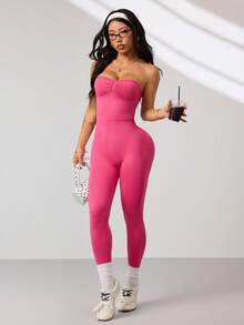 Dewbera Women's Seamless Backless Jumpsuit, Pink - Pink - View 5