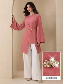 Camisa rosa con hebilla metálica asimétrica - Rosa - Ver 2