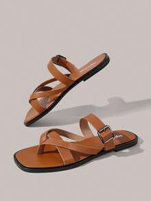 Styleloop Ladies, Buckles, Trim, Flat Sandals - Brown - View 4
