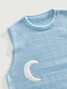 ROMWE MEN Men's Moon Embroidery Crew Neck Casual Vacation Knit Vest - Baby Blue - View 3