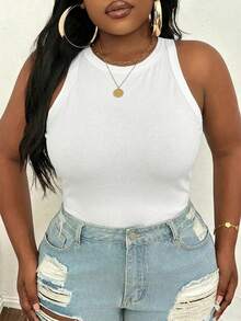 SHEIN Slayr Áo camisole ôm sát, phối ren, mỏng, dành cho nữ cỡ lớn, thích hợp cho mùa hè, đi biển, nghỉ mát. - trắng - Xem 6