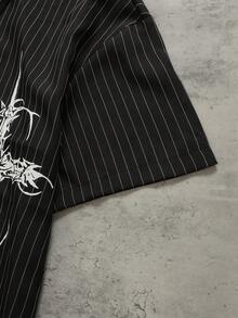 ROMWE MEN Men's Casual Fashionable Street Daily Commute Cross Logo Striped Print Loose Fit Shirt, Summer - Black - View 5