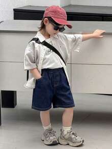 DAZY Toddler Boys' Washed Camouflage Print Denim Shorts Summer - Navy Blue - View 5