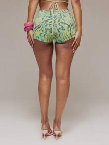 MUSERA Shorts cortos de mezclilla con estampado, de tiro bajo y cordones delanteros, para primavera y verano, ideales para festivales de Ibiza, vacaciones, salidas nocturnas, club y seducción tropical - Multicolor - Ver 4