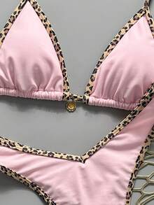 Swim Vcay Fabric Halter Bikini Set For Women Geometric Pattern High Cut Bottom Tie Back - Multicolor - View 5