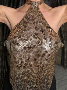 hhfernanda Áo hở lưng họa tiết da báo gợi cảm thời trang - Vàng - Xem 3