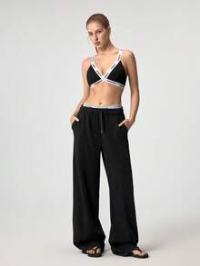 Loungeista 字母膠帶面板運動內衣 - 黑與白 - 查看 6