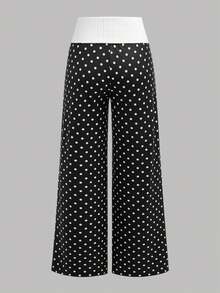 SHEIN Girlism Áo lót nữ tuổi teen phong cách retro hàng ngày, quần dài dệt kim gân màu đen ống rộng chấm bi Pháp đen trắng, quần ống loe rộng, quần thể thao chấm bi, quần thể thao ống loe, quần thể thao dễ thương, quần thể thao nữ tuổi teen. - Đen và trắng - Xem 3