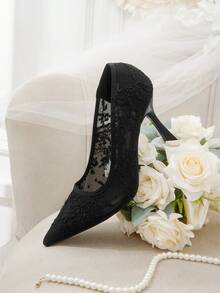 CUCCOO HITCHD Women Shoes Pointed Stiletto Black Lace Mesh Sexy And Comfortable Daily Versatile Women's High Heels Shoes Simple Temperament Fashion Party Wedding Banquet Women's Shoes - 2025 Net-9 Black 1 - View 7
