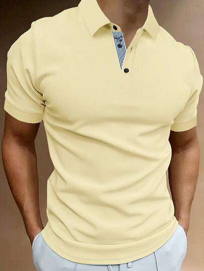 Manfinity Mode Plus Size Men's Short Sleeve Polo Shirt, Suitable For Outings And Office Wear