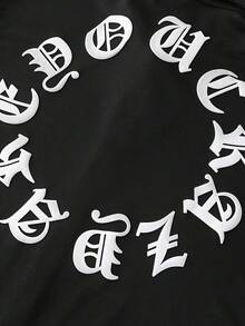 PAVTROS 男士字母印花短袖衬衫和短裤休闲套装 - 黑色 - 查看 2