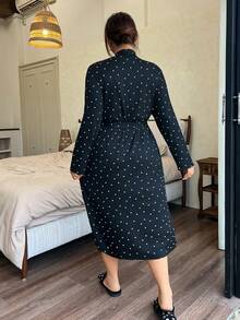 Napfluff CURVE Napfluff CURVE Plus Size Women's Knitted Ribbed Fabric Heart Print Cute Sweet Casual Minimalist Long Sleeve Sleepwear Robe, Black - Black - View 2