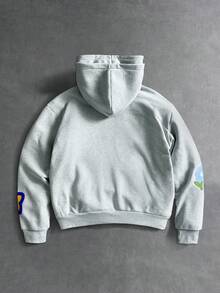 PAVTROS Men's Floral Pattern Long Sleeve Zip-Up Hooded Casual Sweatshirt - Grey - View 3