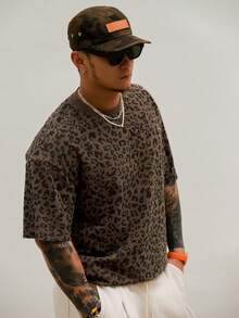 DAZY Camiseta de manga corta con estampado de leopardo para hombre, multicolor, para verano - Marrón - Ver 6