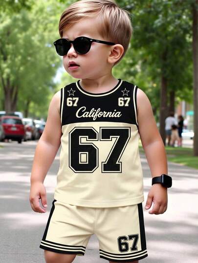 Bộ 2 món đồ mặc nhà tay ngắn kiểu dáng tối giản cho bé trai, thích hợp cho mùa xuân/hè.