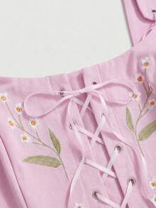 ROMWE Fairycore Plus Size Floral Embroidered Vintage Palace Style Camisole And Tank Top - Pink - View 2