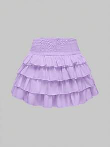 ROMWE J-Fashion Women's Casual Solid Color Cake Skirt, Summer - Mauve Purple - View 2