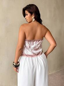 Auralis Top de playa con cuello de halter de gasa con estampado de teñido anudado elegante/Top de tirantes con cuello de halter talla grande para mujer/Bajo irregular/Bajo tipo bufanda/Estampado de diseño/Top de vacaciones estilo bohemio/Fluido - Multicolor - Ver 3