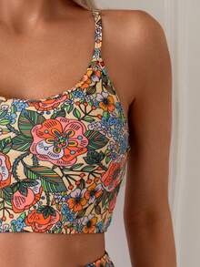 SHEIN Swim Lushore Random Printed Tankini Set For Beach In Summer Vacation Two Pieces Sethigh Waisted Bikini Set - Multicolor - View 4