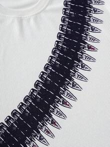 ROMWE MEN 男士子弹印花华夫格面料宽松短袖T恤 - 米色 - 查看 4