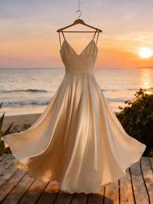 GlowEve Women's Elegant Sleeveless Satin Dress, Spring/Summer New Arrival - Champagne - View 2