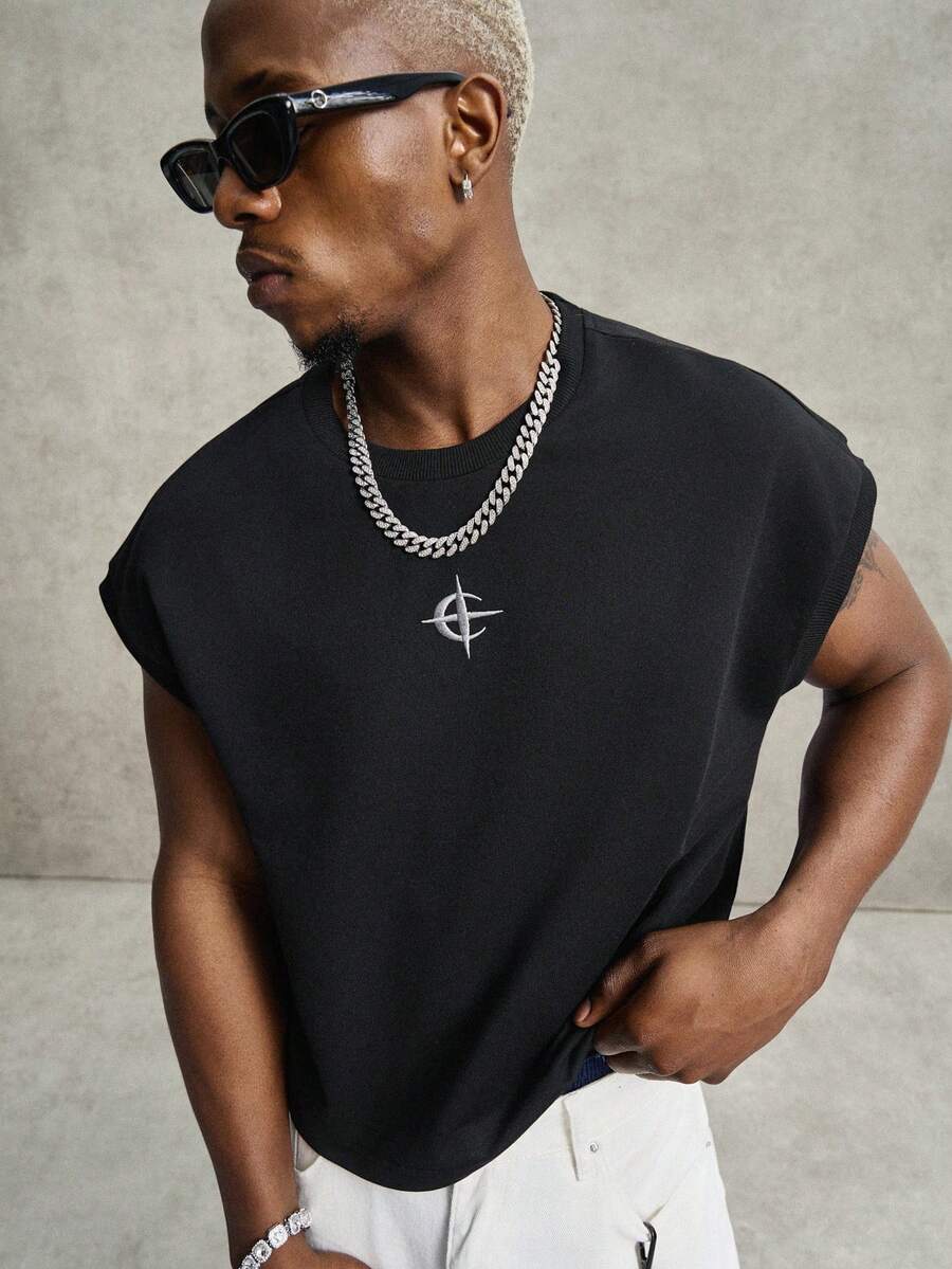 PAVTROS Men's Embroidered Versatile Casual Crew Neck Vest, Suitable For Daily Wear And Travel - Black - View 1