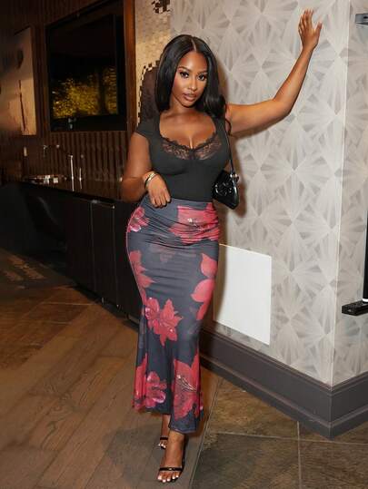 Chea Andrea 女士全印花褶皱A字半身裙，休闲度假秋季款