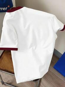 Manfinity Joysei Áo thun cổ tròn màu trắng cổ điển, đa năng, phối cổ đen, thiết kế tối giản, phong cách thường ngày với logo hình ngựa. - Nhiều màu - Xem 2