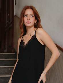 SILVIA DI SANTO Contrast Lace Cami Top - Black - View 5