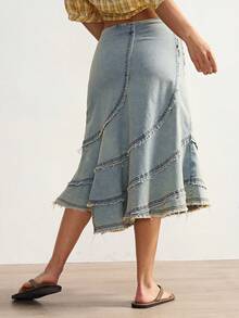 Falda tejida de unicolor casual para mujer - Azul - Ver 3