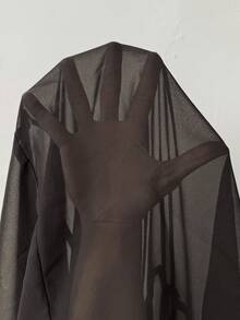 SHEIN CURVE+ Curve 尺码 US22 音乐节、海滨度假、波西米亚风女士度假纯色撞色蕾丝蝙蝠袖连衣裙 - 黑色 - 查看 10