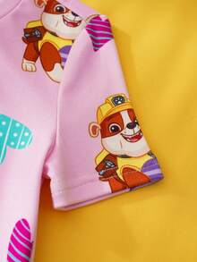 SHEIN | PAW Patrol 女童可爱狗狗印花圆领短袖T恤和裤子睡衣套装，夏季 - 淺粉色 - 查看 7
