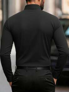 Manfinity Mode Áo sơ mi nam dài tay | Màu trơn, kiểu dáng công sở và trang trọng, cài nút, thoải mái suốt bốn mùa, dáng regular fit phù hợp cho công sở và trang phục thường ngày, chất liệu mềm mại. - màu đen - Xem 2