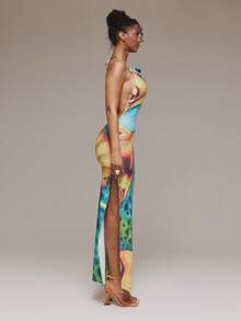 MUSERA Đầm maxi ôm sát in họa tiết, dáng suông, cổ đổ, thích hợp cho mùa xuân hè, lễ hội Ibiza, kỳ nghỉ, dễ thương, gợi cảm, phong cách Y2K, đi chơi đêm, câu lạc bộ, nhiệt đới, quyến rũ. - Nhiều màu - Xem 4