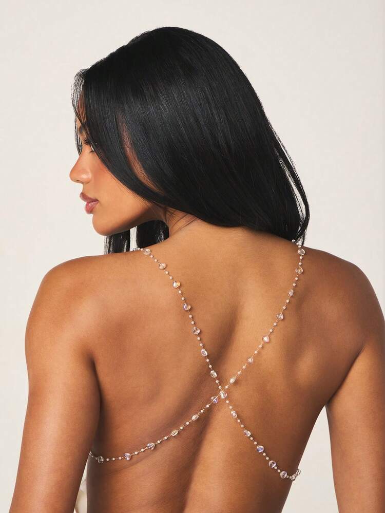MISSGUIDED Women's White Chain Detail Plunging V-Neck Sleeveless Cami Top With Asymmetrical Drape Design For Summer