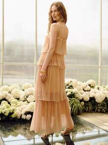 MOTF PREMIUM WOMEN'S ROMANTIC ELEGANT TIERED RUFFLE DRESS, SPRING/SUMMER - Apricot - View 3