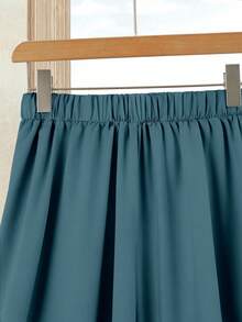 Rusticease 女士度假休闲纯色上衣+印花半裙套装（2件套），女士夏季服装，夏季半裙套装，半裙上衣套装，女士半裙上衣套装，印花半裙套装 - 藍色 - 查看 6