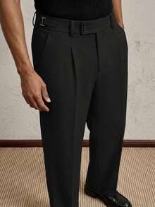 AKNOTIC Men's Woven Long Mid-Waist Straight Leg Casual Suit Pants, Suitable For Daily Wear, Spring/Summer, Vacation, Party, Wedding, Graduation Gift - Black - View 4