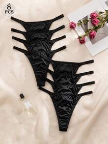 8件套黑色舒适女士内裤，休闲丁字裤，弹力面料 - 黑色 - 查看 2