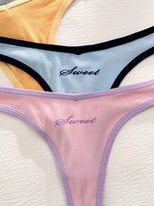 Eraneu 5pcs/Pack Sweet Colorblock Trim Women's Thong Panties - Multicolor - View 4