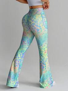Dewbera Colorful Leopard Print Flared Pants With Pockets - Multicolor - View 2