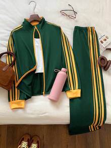 Comfortcana 2pcs Plus Size Women Casual Sports Style Drawstring Sweatshirt And Pants Set - Multicolor - View 3