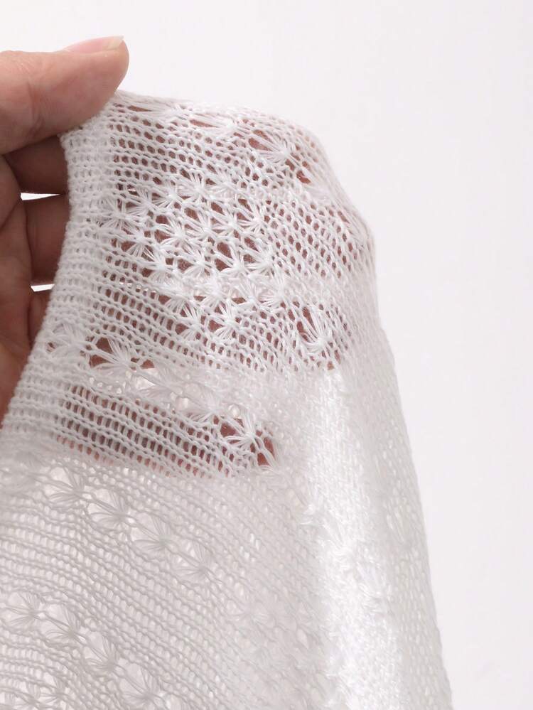 White Crochet Flare Sleeve Fitted Waist Slim Fit Knit Dress For Women