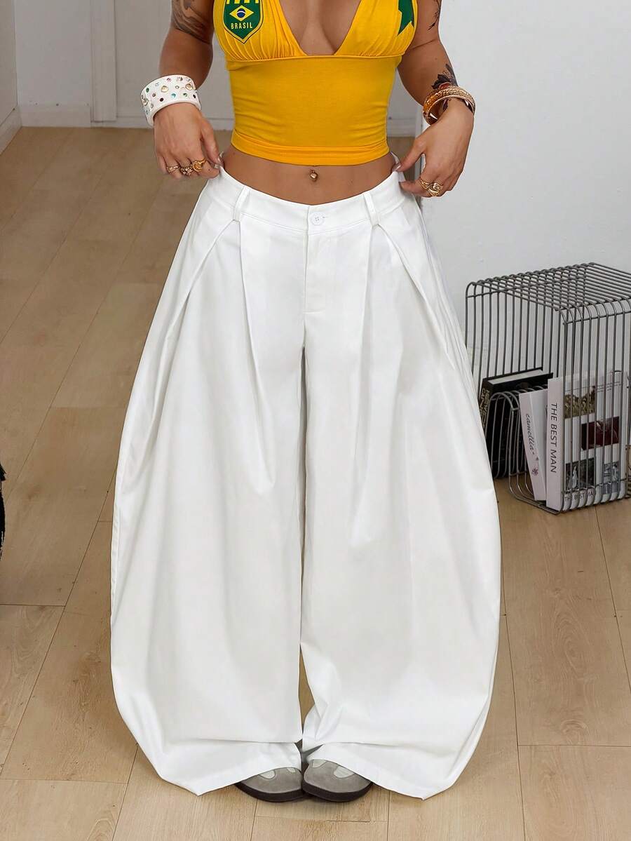 Coolane Pantalones holgados de estilo militar verde del ejército, vintage, casuales y hippies para mujer en verano - Blanco - Ver 1
