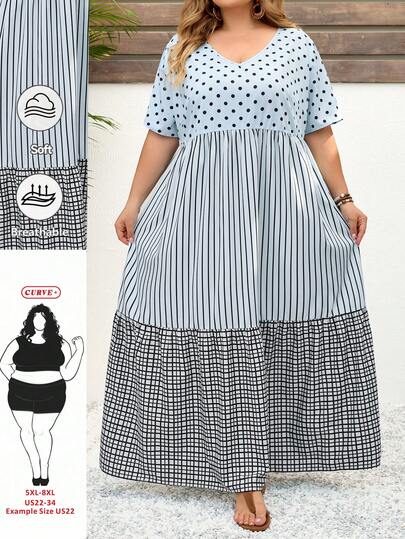 SHEIN CURVE+ 大码长款沙滩度假连衣裙 波西米亚风 夏季/乡村/沙滩度假装/沙滩装/沙滩服饰