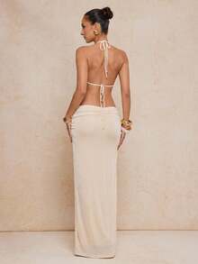 Lumalex Robe élégante et sexy pour femmes avec décoration de chaîne au dos, couleur abricot - Nude - Voir 2