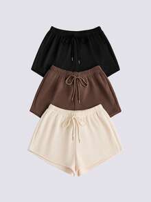 Loungeista 3pcs Women Solid Color Casual Sleep Shorts - Multicolor - View 1