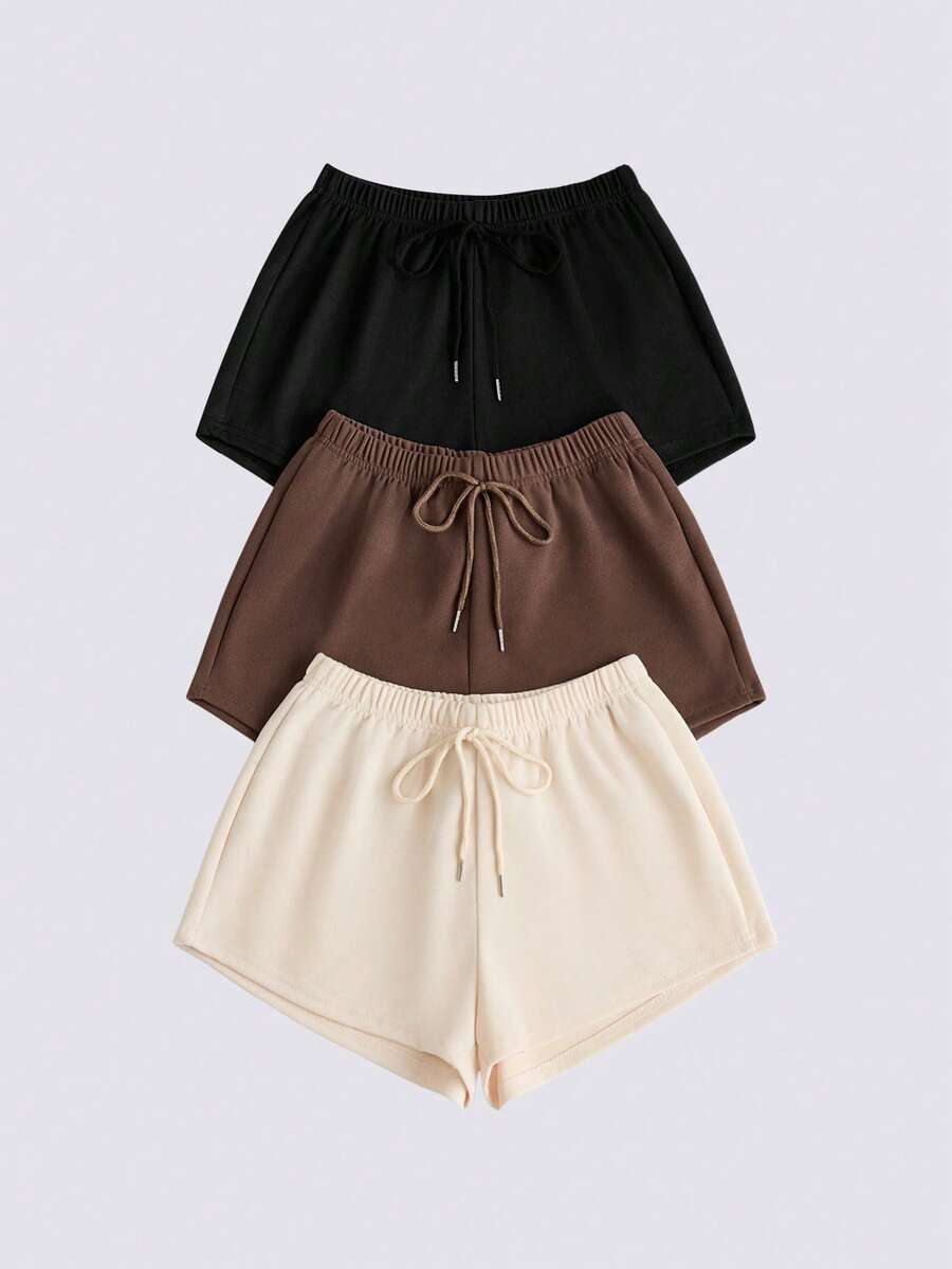 Loungeista 3pcs Women Solid Color Casual Sleep Shorts - Multicolor - View 1